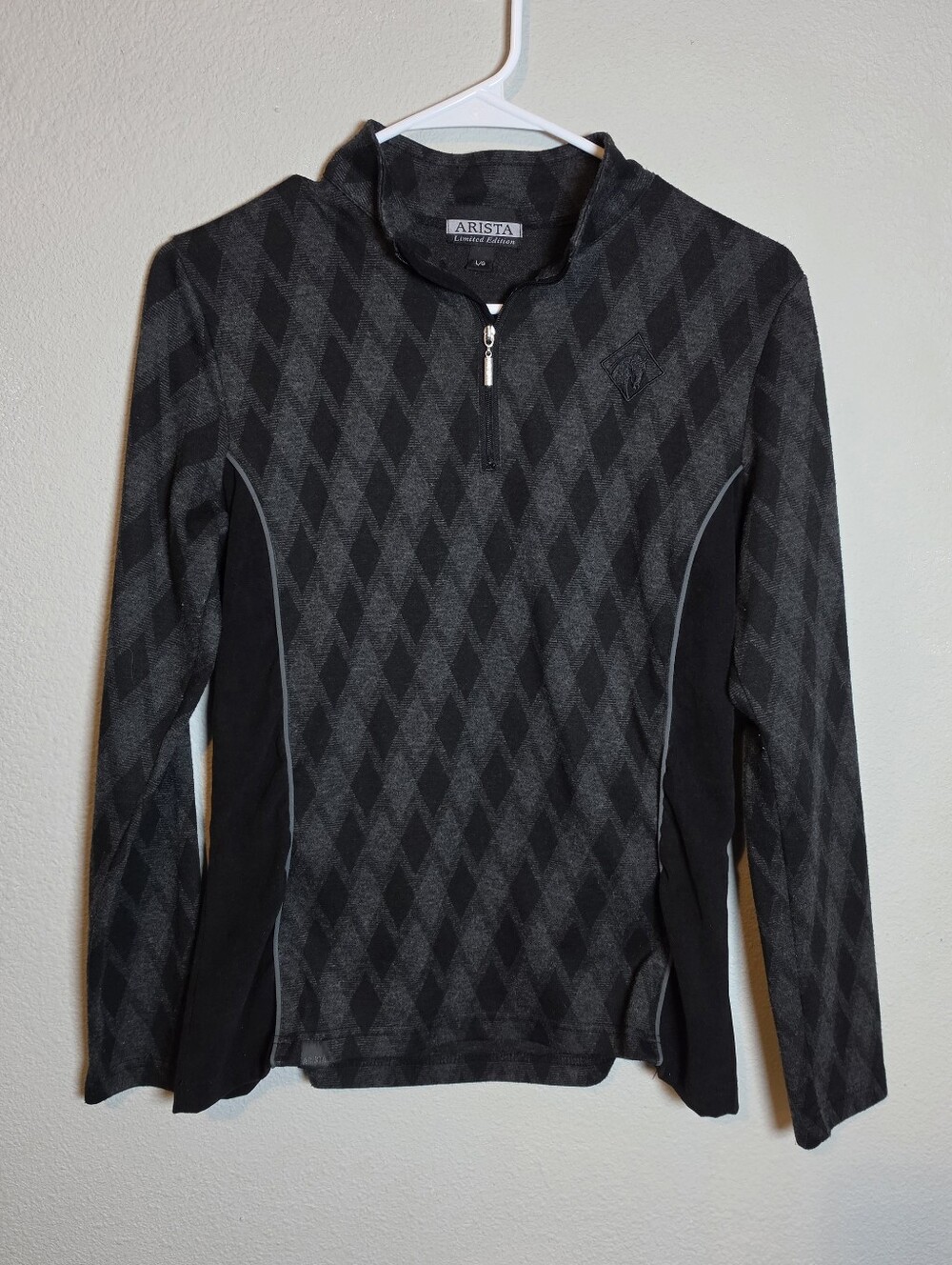 Arista Equestrian Limited Edition Charcoal/Black Argyle Quarter-Zip Top